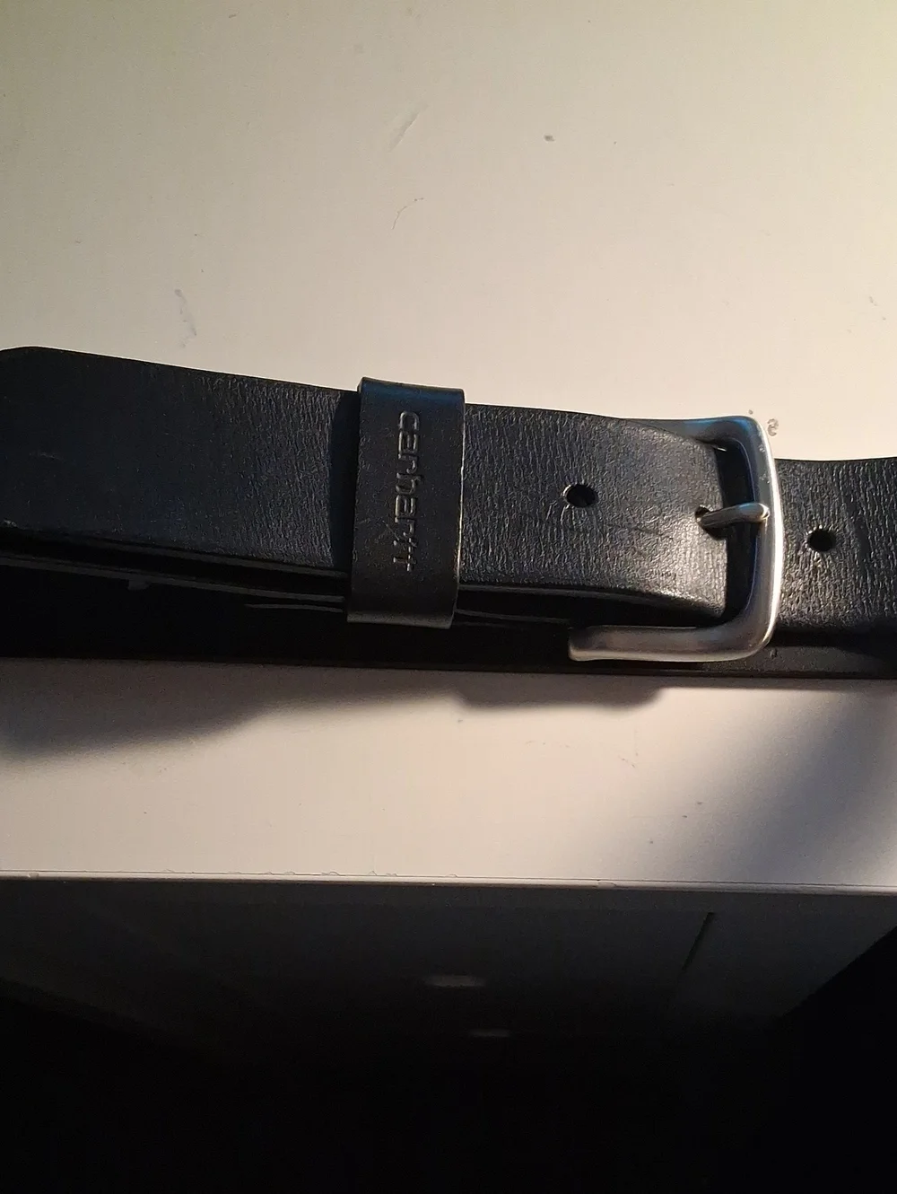 Carhartt Black Leather Men's Belt with Brushed Silver Buckle Size 54